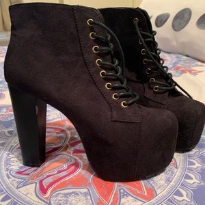 Black suede platform booties/heels